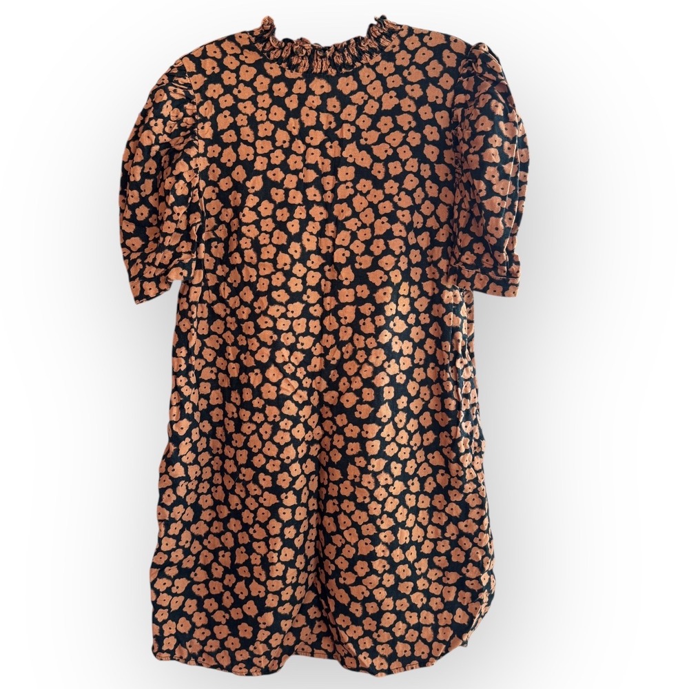 Who What Wear Floral Print Mini Dress Puff Sleeve Brown Black‎ Size S